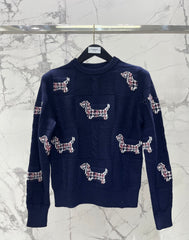 Jacquard Embroidered Puppy Crew Neck Sweater
