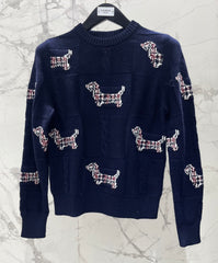 Jacquard Embroidered Puppy Crew Neck Sweater