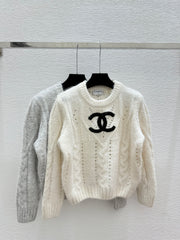 Solid color simple hollow round neck knitted long sleeves