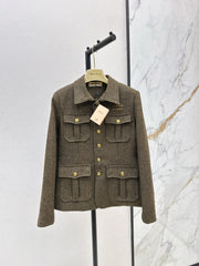 Wool Herringbone Lapel Jacket