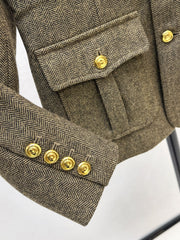 Wool Herringbone Lapel Jacket