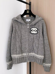 Zippered hooded cardigan