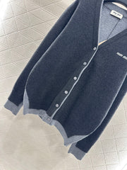 Contrast Color Fake Two-Piece Knit Cardigan