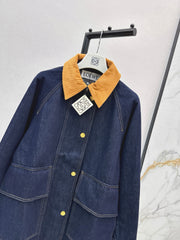Contrast-color corduroy lapel denim jacket