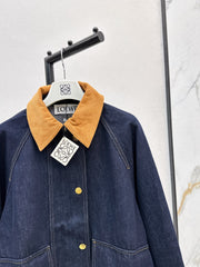 Contrast-color corduroy lapel denim jacket
