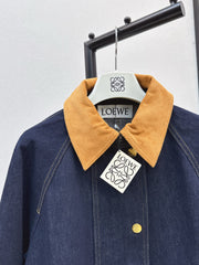 Contrast-color corduroy lapel denim jacket
