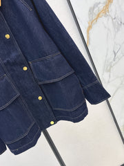 Contrast-color corduroy lapel denim jacket