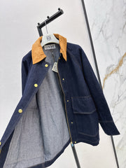 Contrast-color corduroy lapel denim jacket