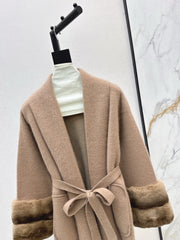 Fur collar, pocket mid-length sweater