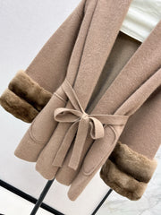 Fur collar, pocket mid-length sweater