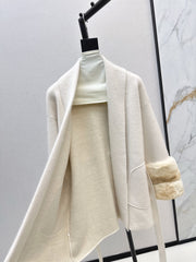 Fur collar, pocket mid-length sweater