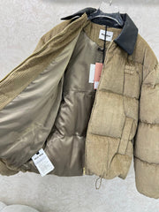 corduroy lambskin collar bread down jacket