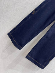 Side Embroidered Vintage Washed Denim Pants