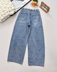 waistband letter wide-leg jeans