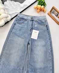 waistband letter wide-leg jeans