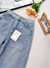 waistband letter wide-leg jeans