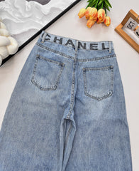 waistband letter wide-leg jeans