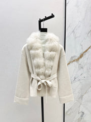 Fox fur-trimmed knitted coat