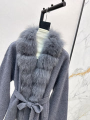 Fox fur-trimmed knitted coat