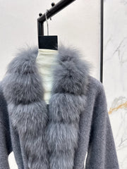Fox fur-trimmed knitted coat