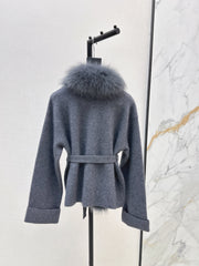 Fox fur-trimmed knitted coat