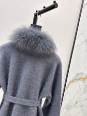 Fox fur-trimmed knitted coat
