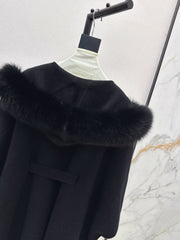 fox fur trim cape coat