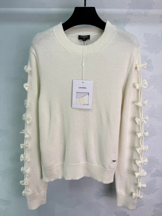 Solid Bow Knitted Sweater