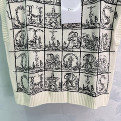 Plaid embroidered knitted vest