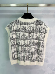 Plaid embroidered knitted vest