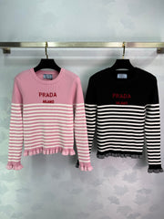 round neck striped knitted long sleeves