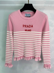 round neck striped knitted long sleeves