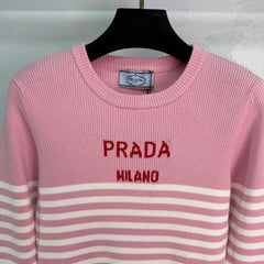 round neck striped knitted long sleeves