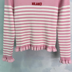 round neck striped knitted long sleeves