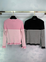 round neck striped knitted long sleeves