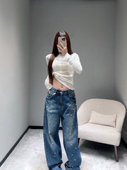 Vintage rhinestone-embellished jeans