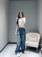 Vintage rhinestone-embellished jeans