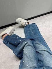 Vintage rhinestone-embellished jeans