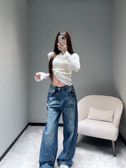 Vintage rhinestone-embellished jeans