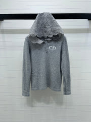 Hooded lace knitted long-sleeved sweater