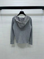 Hooded lace knitted long-sleeved sweater