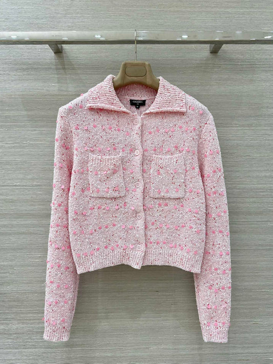 Retro Thick Linen Sequin Knit Polo Shirt