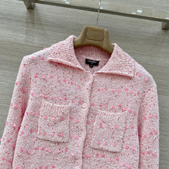 Retro Thick Linen Sequin Knit Polo Shirt