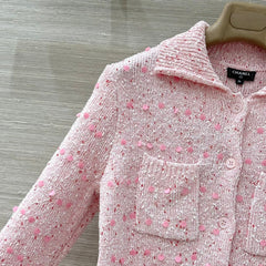 Retro Thick Linen Sequin Knit Polo Shirt