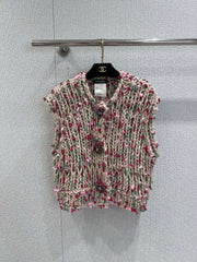 Vintage chunky-knit three-button vest