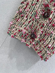 Vintage chunky-knit three-button vest