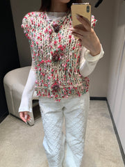 Vintage chunky-knit three-button vest