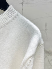 Bowknot hollow jacquard crew neck knitted sweater