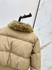 Short down puffer jacket with wool collar