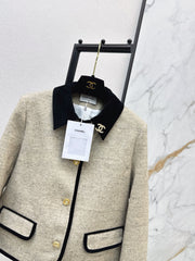 Color-blocked velvet-trimmed coat